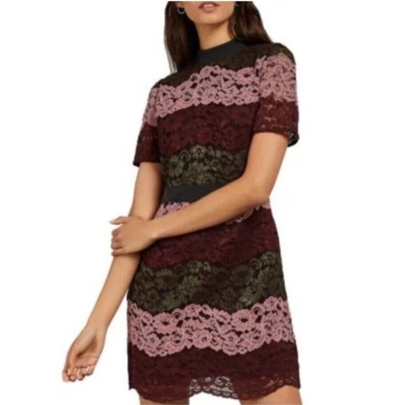 Ted Baker Dress Jaseyy Sheath Mini in Lace Panel Plum - Picture 5 of 10
